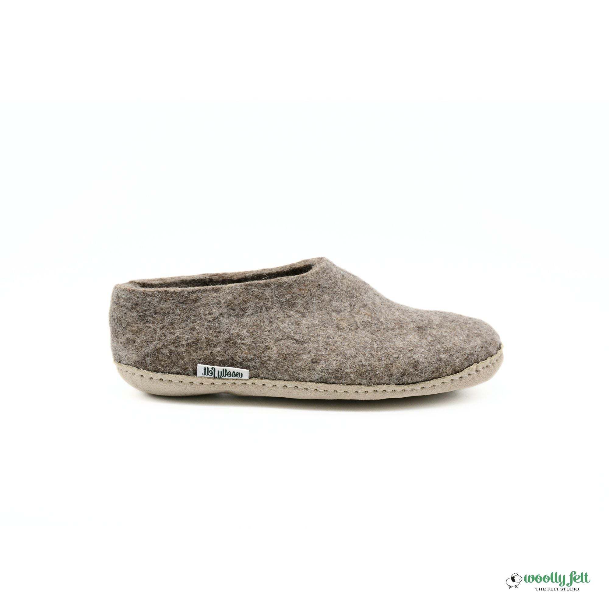 Marbled Brown Handmade Wool Felt Indoor Shoes with Leather Sole