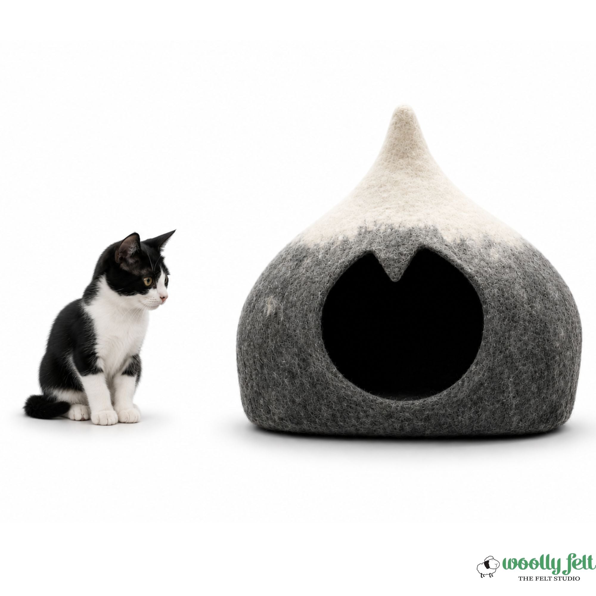 雪山猫窝 - 羊毛猫屋 - 宠物寝具 - 高级午睡茧 - 羊毛猫屋 - 宠物爱好者礼物 - 100% 纯天然羊毛