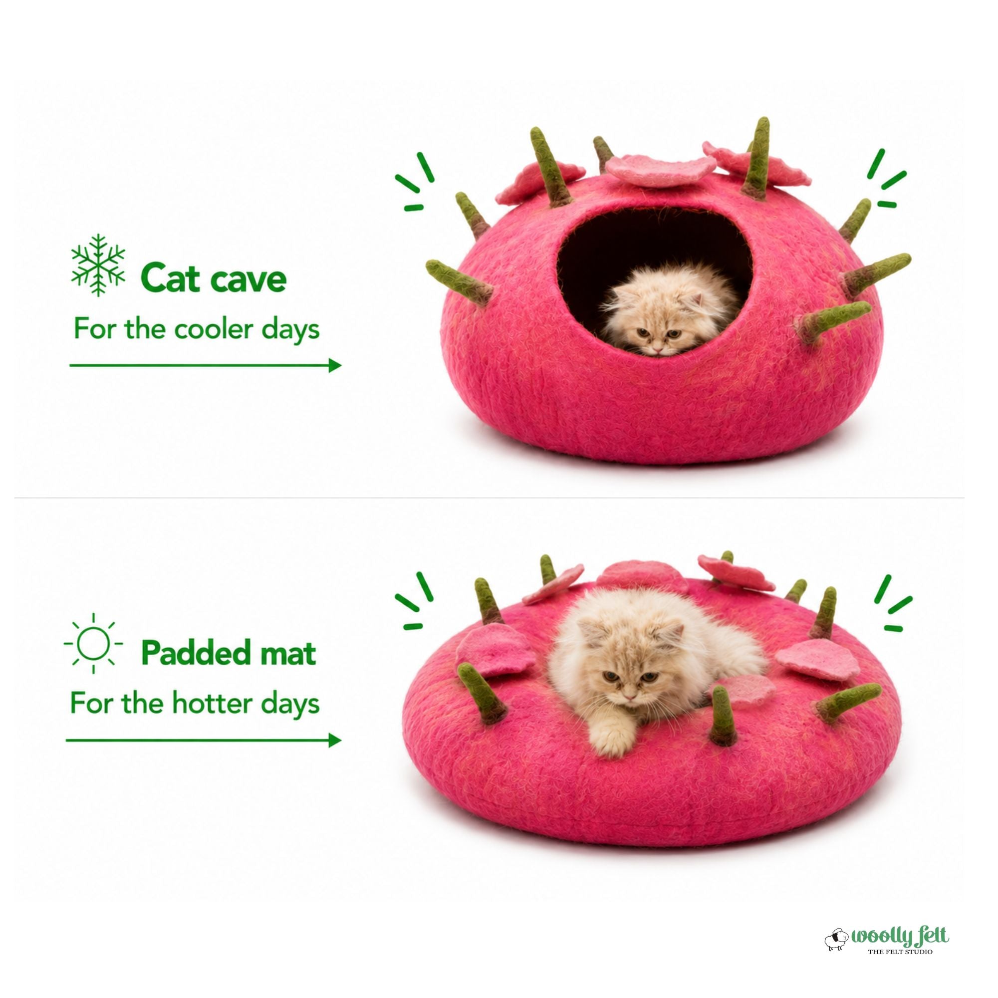 Pink Toadstool Felt Cat Cave Handmade Wool Cat House