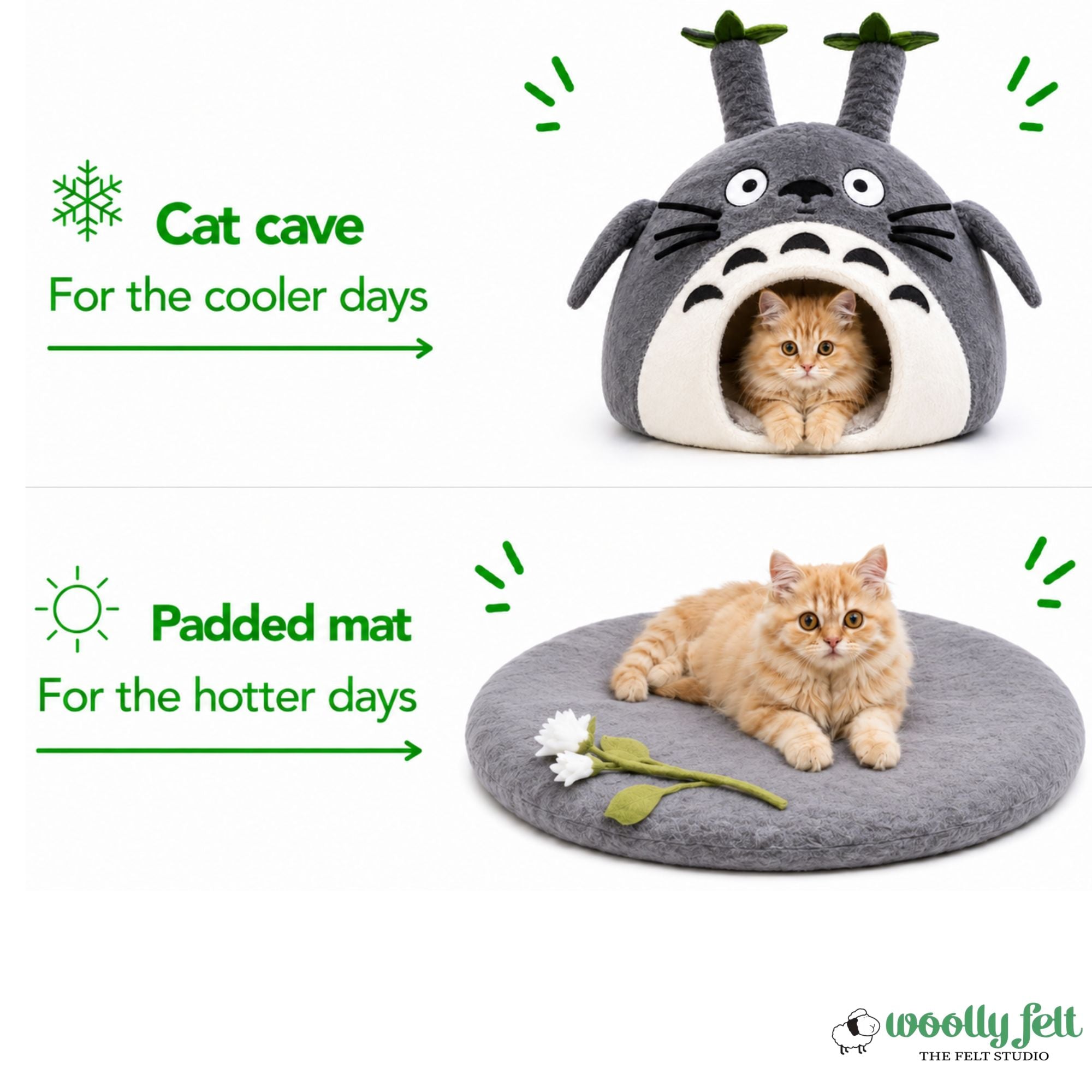 Totoro Felt Cat Cave Handmade Wool Cat House