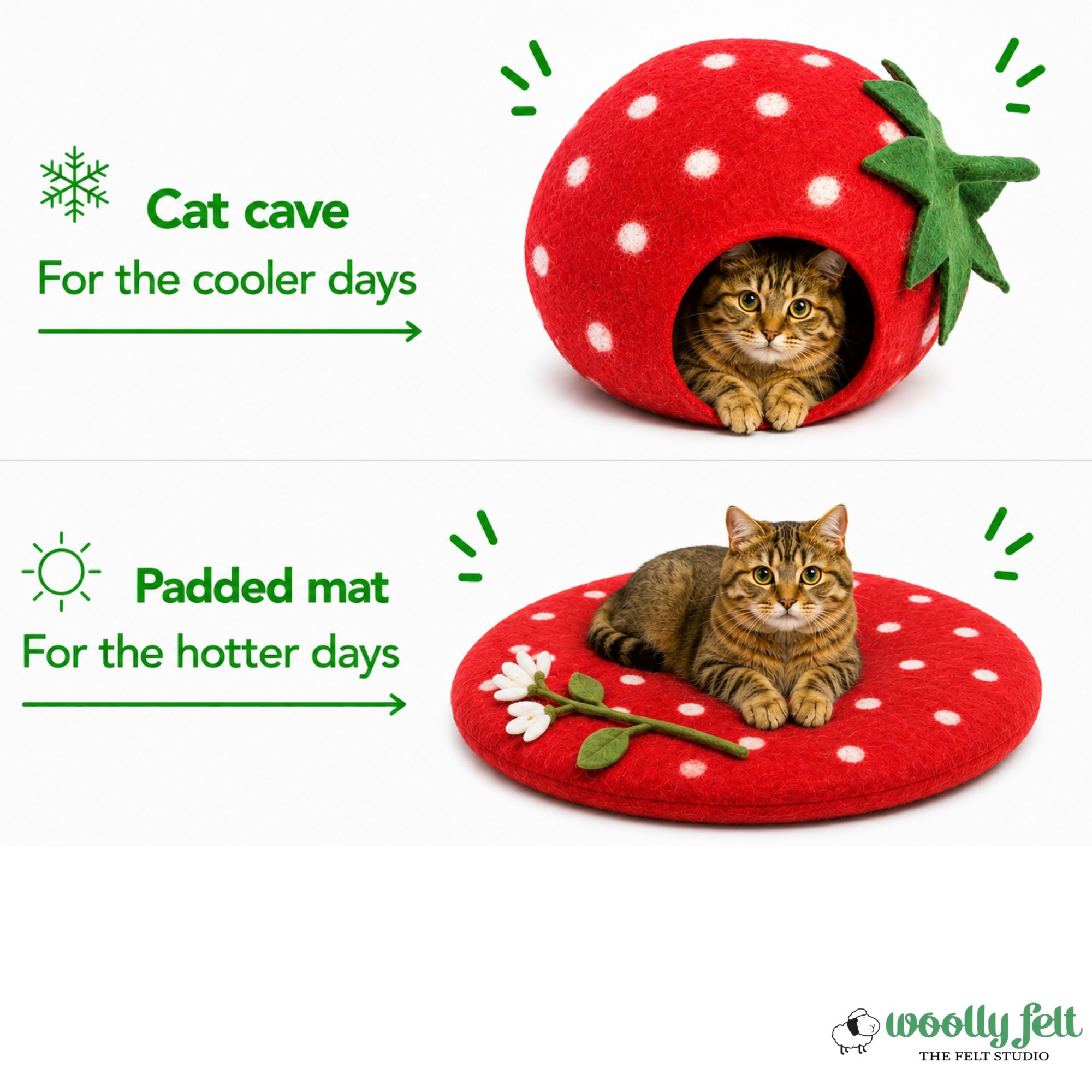 Niche pour chat en feutre fraise, lit pour chat fait main en laine
