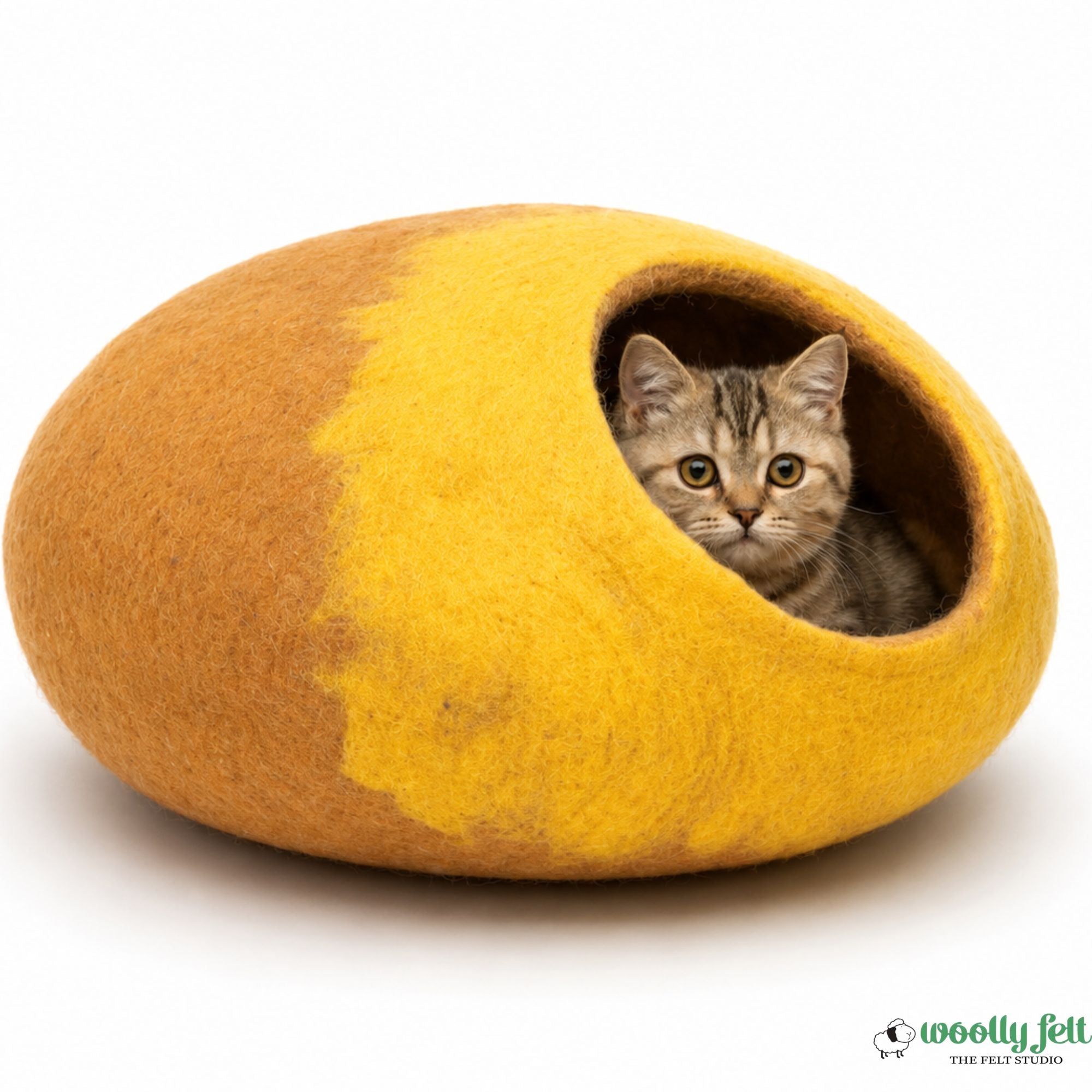 Yellow Ombre Wool Cat Cave – Cozy Felt Pet Bed