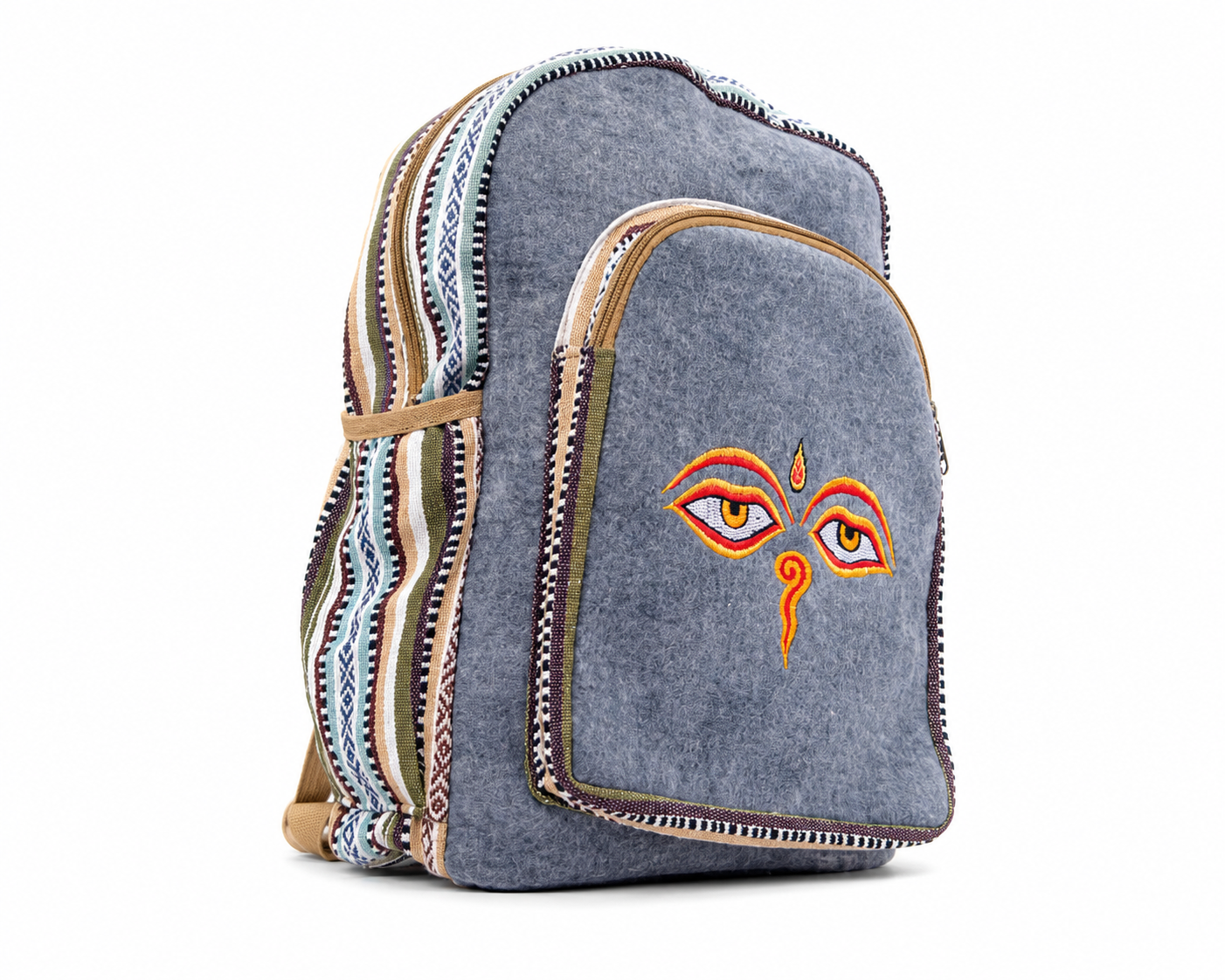 Unique Buddha Eye Designed Felt & Hemp Backpack