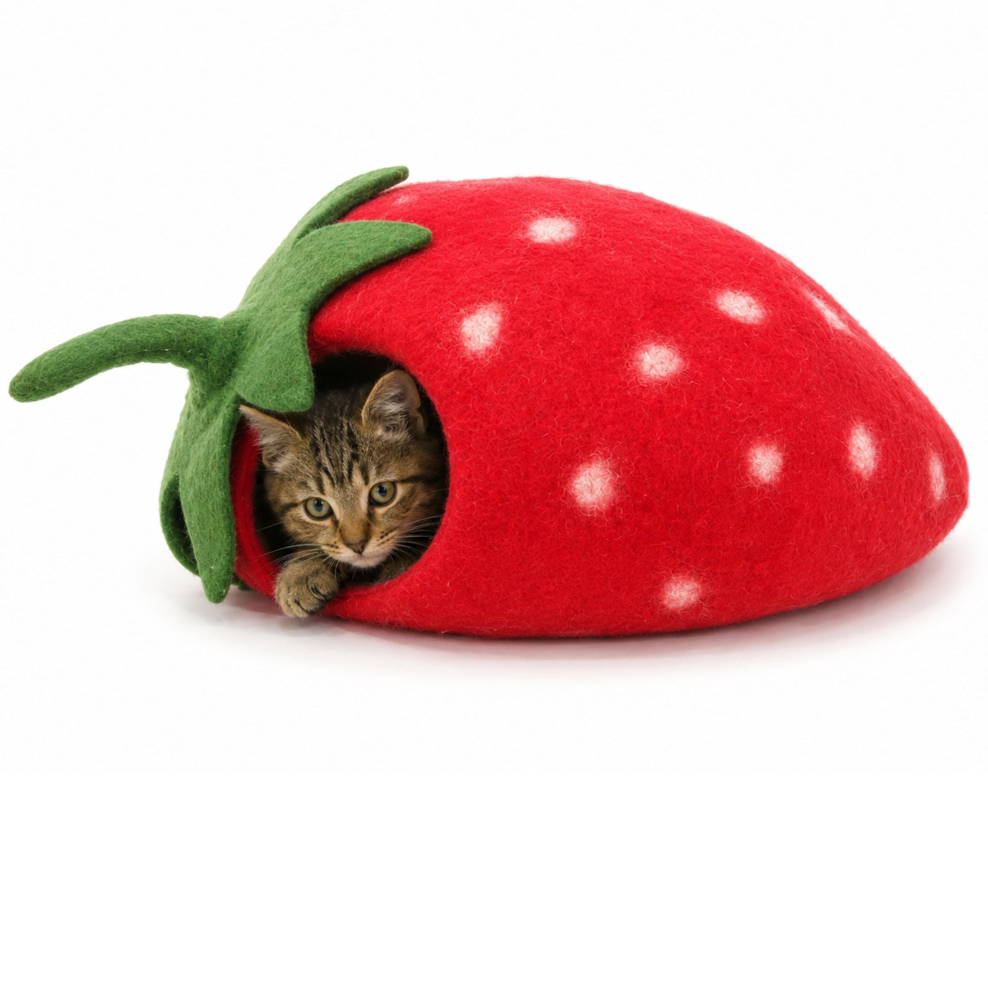 Strawberry Felt Cat Cave Handmade Wool Cat Bed