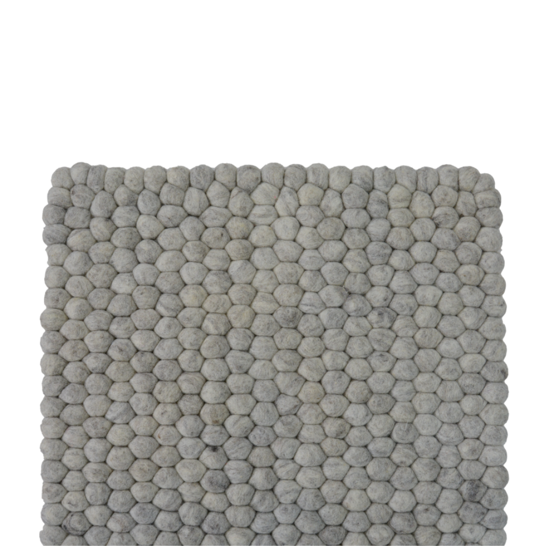 Tapis en laine feutrée boules marbrées grises fait main