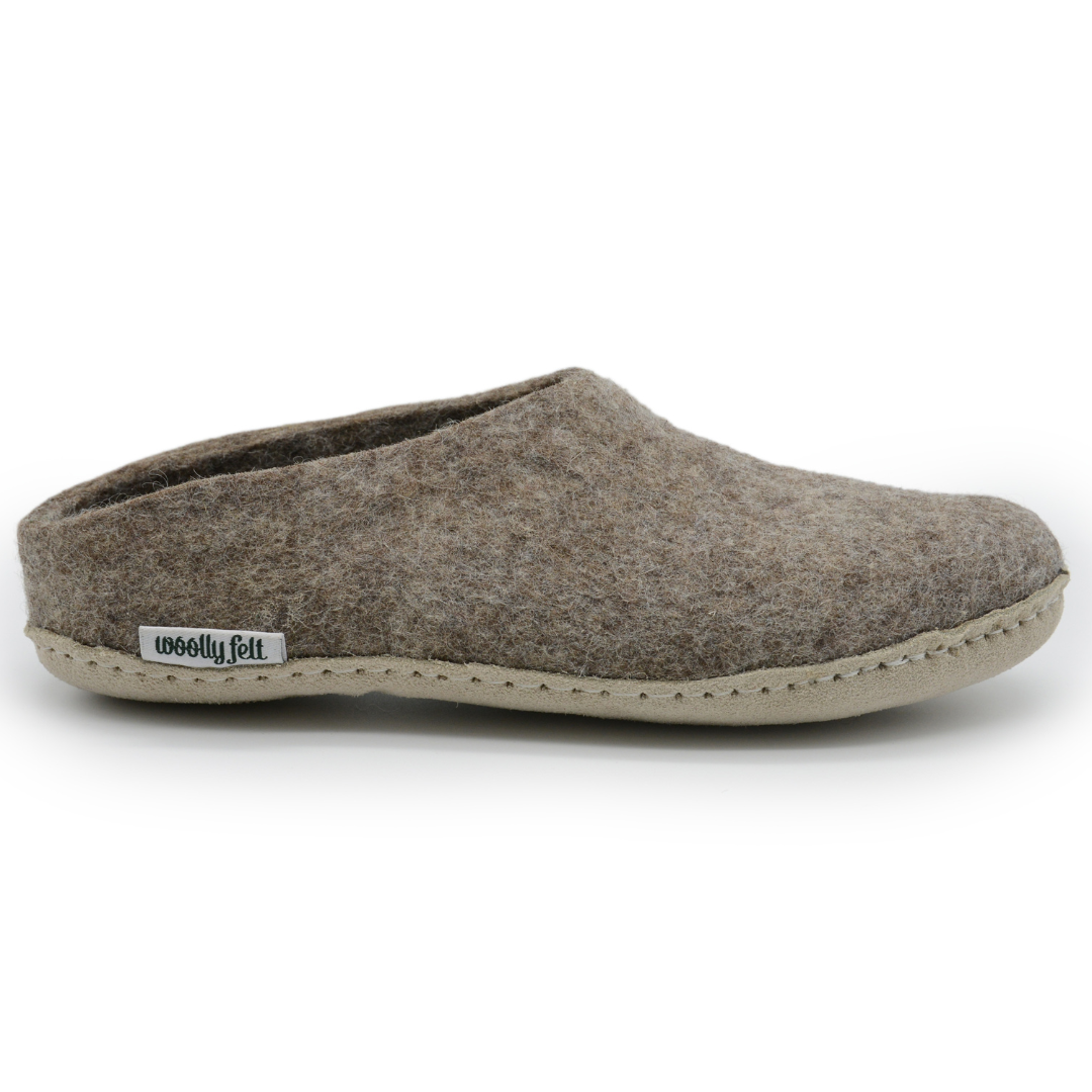Marbled Brown Handmade Wool Felt Indoor Slipper with Leather Sole