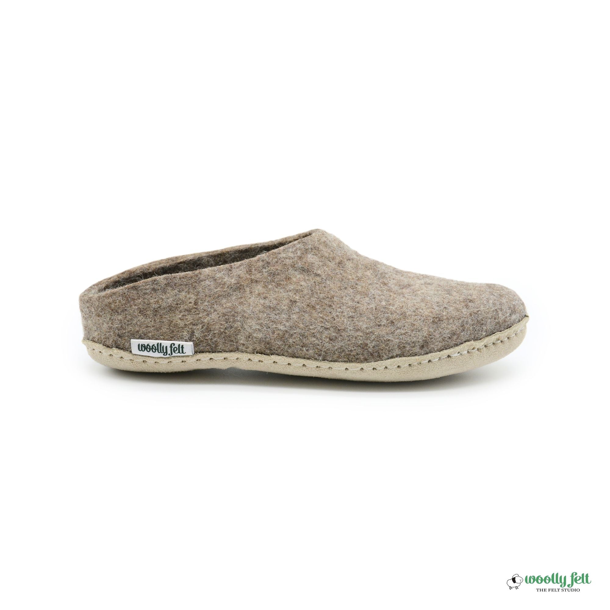 Marbled Brown Handmade Wool Felt Indoor Slipper with Leather Sole