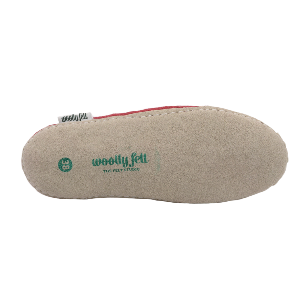 Maroon Handmade Wool Felt Indoor Shoes with Leather Sole