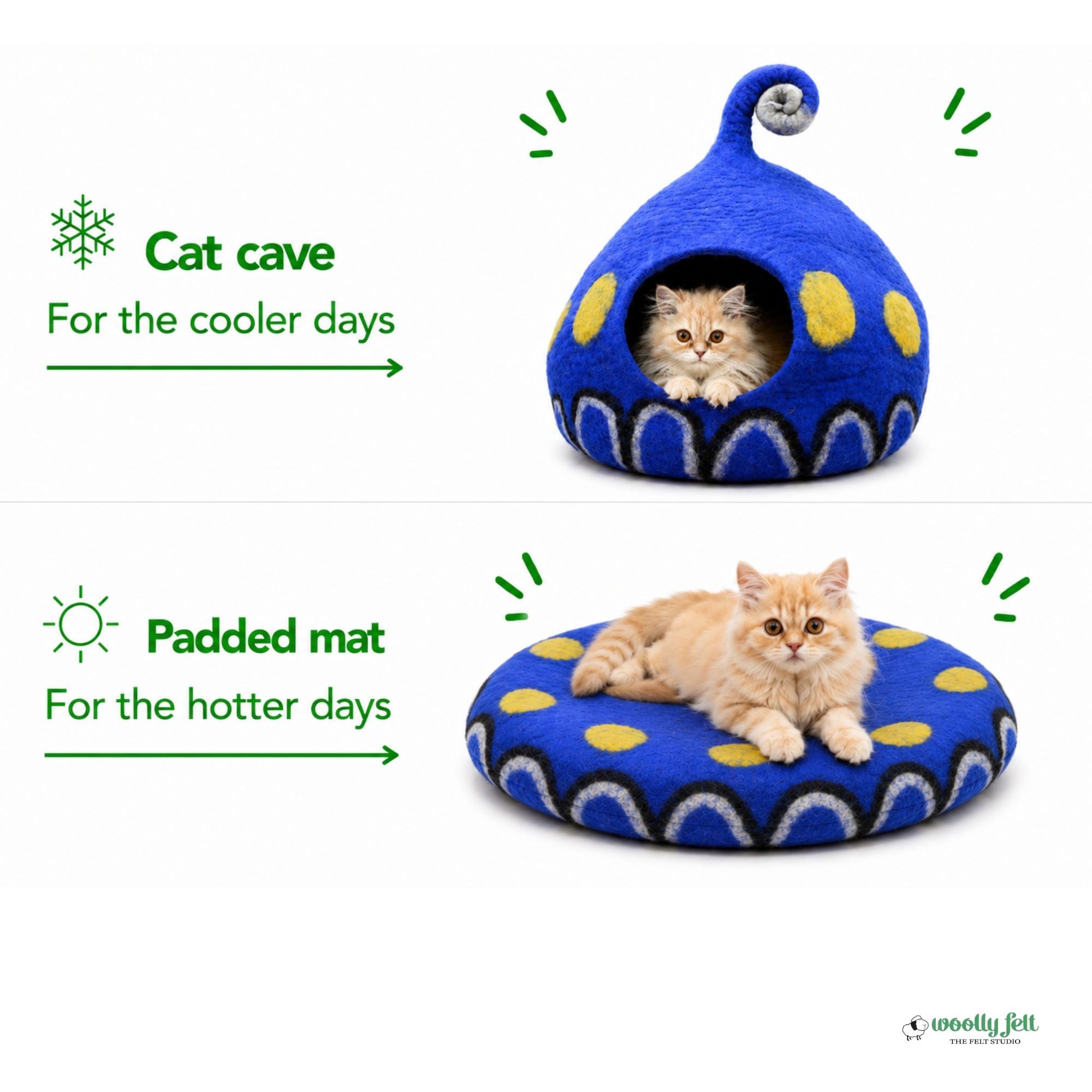 Blue Spiral Felt Cat Cave Handmade Wool Cat Bed