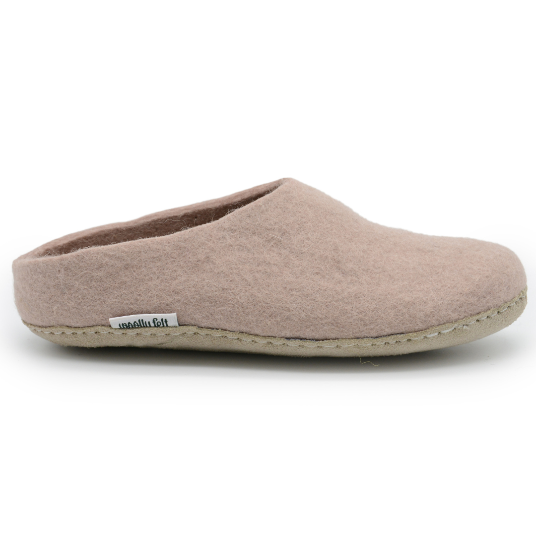 Rose Pink Handmade Wool Felt Indoor Slipper with Leather Sole