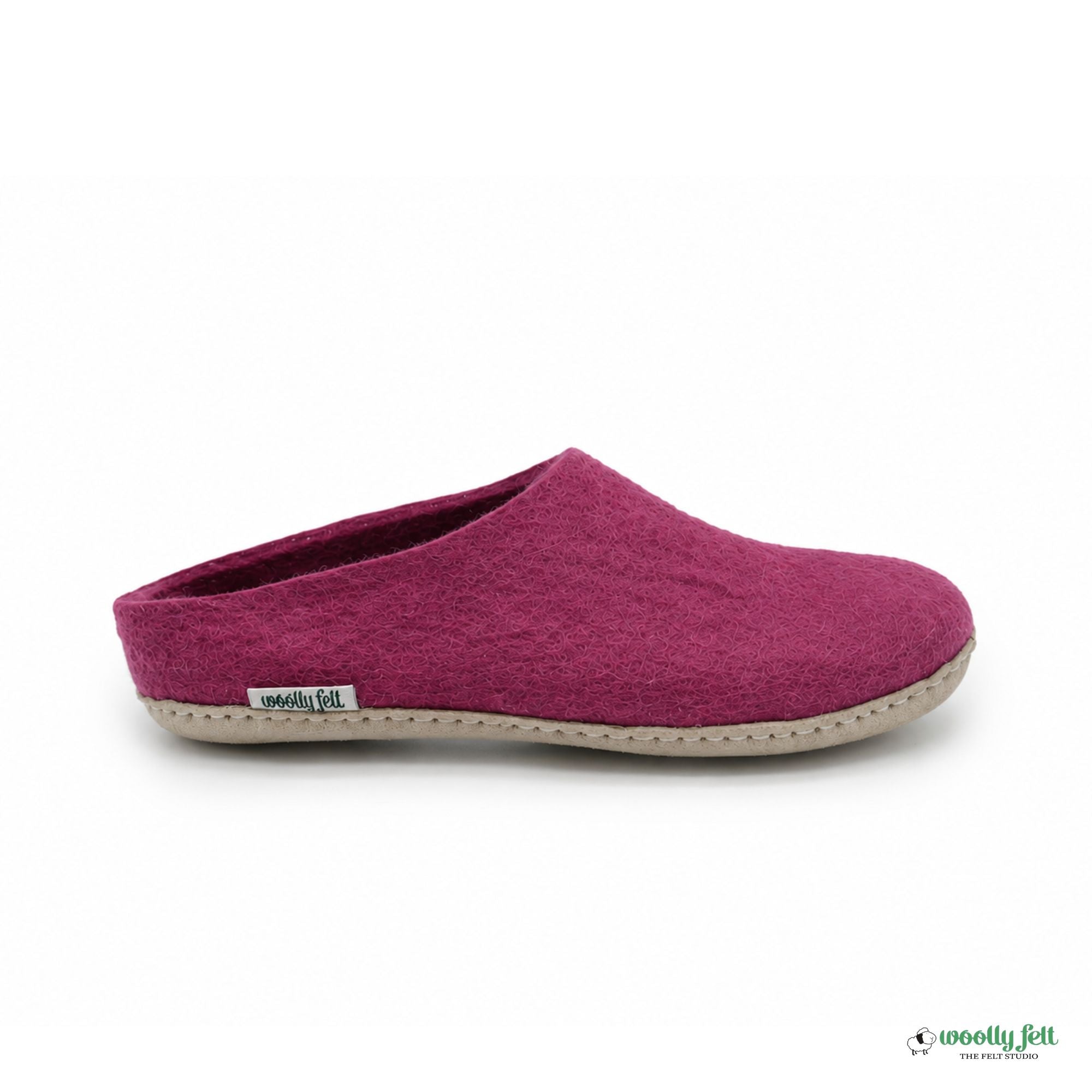 Hot Pink Handmade Wool Felt Indoor Slipper with Leather Sole