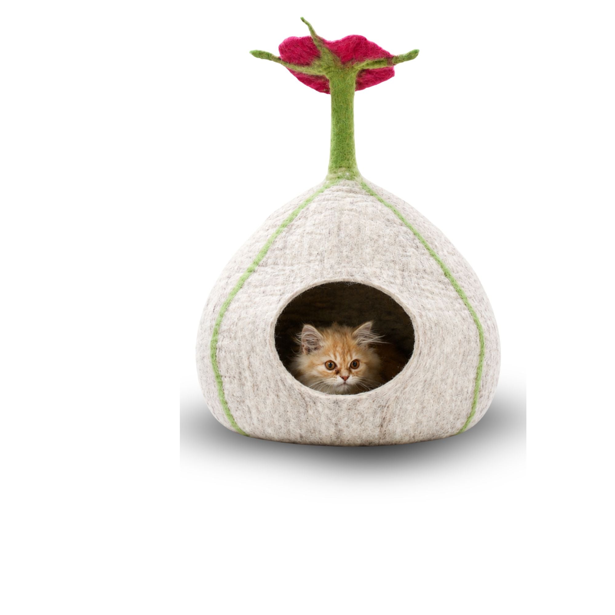 Gray Floral Felt Cat Cave Handmade Wool Cat Bed