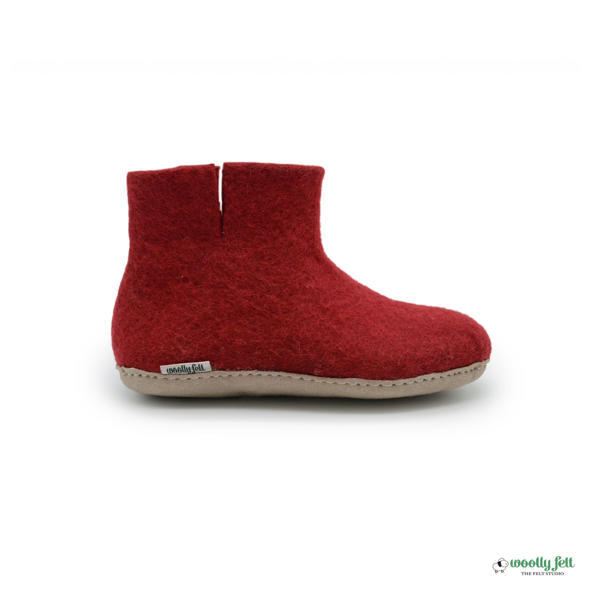 Maroon Handmade Wool Felt Indoor Boot with Leather Sole