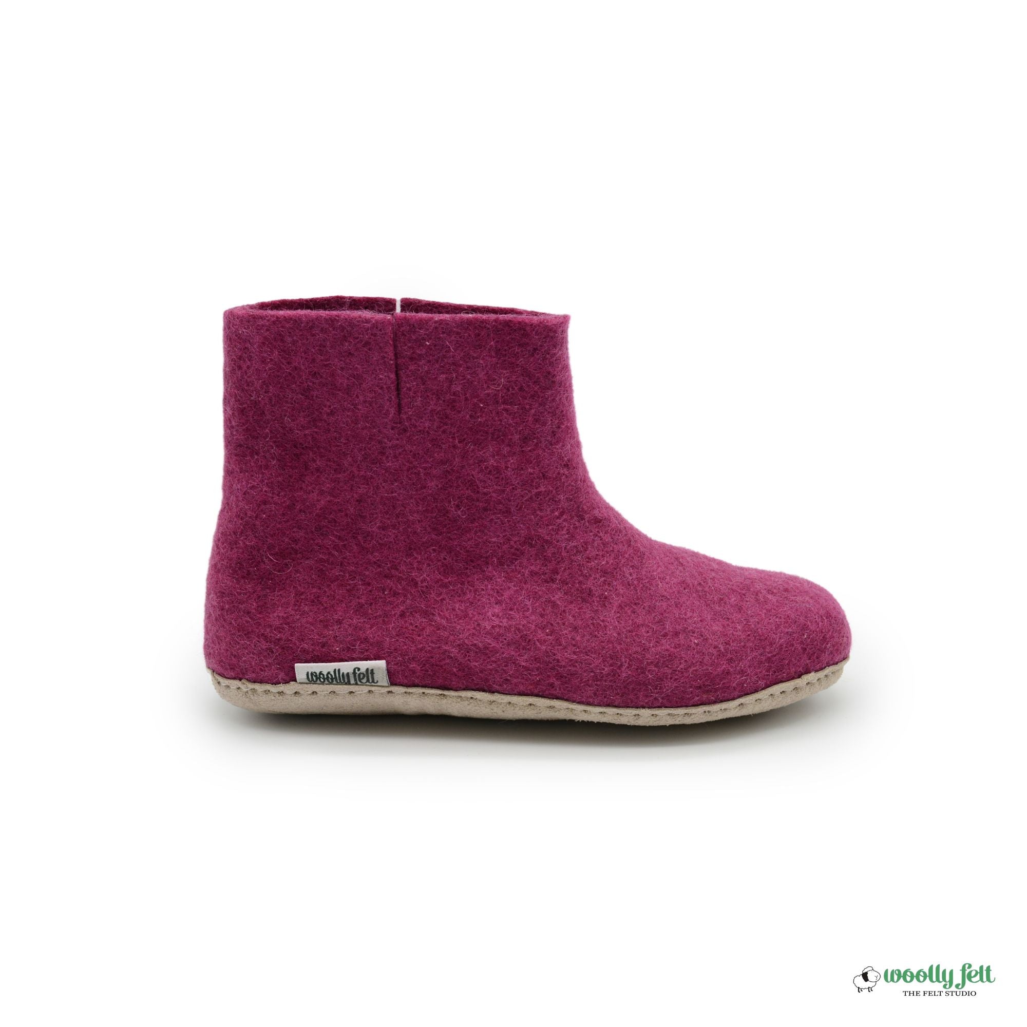 Hot Pink Handmade Wool Felt Indoor Boot with Leather Sole