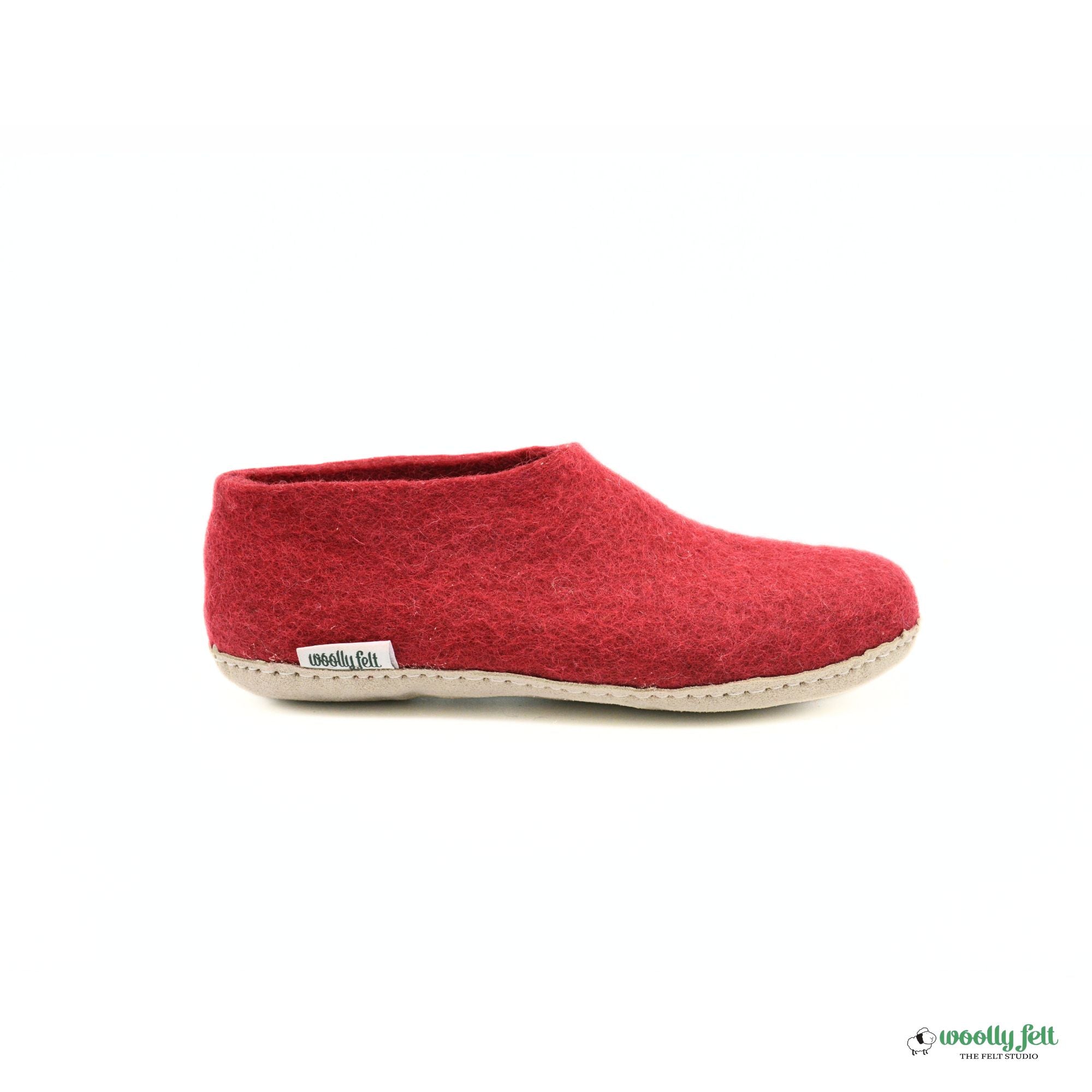 Maroon Handmade Wool Felt Indoor Shoes with Leather Sole