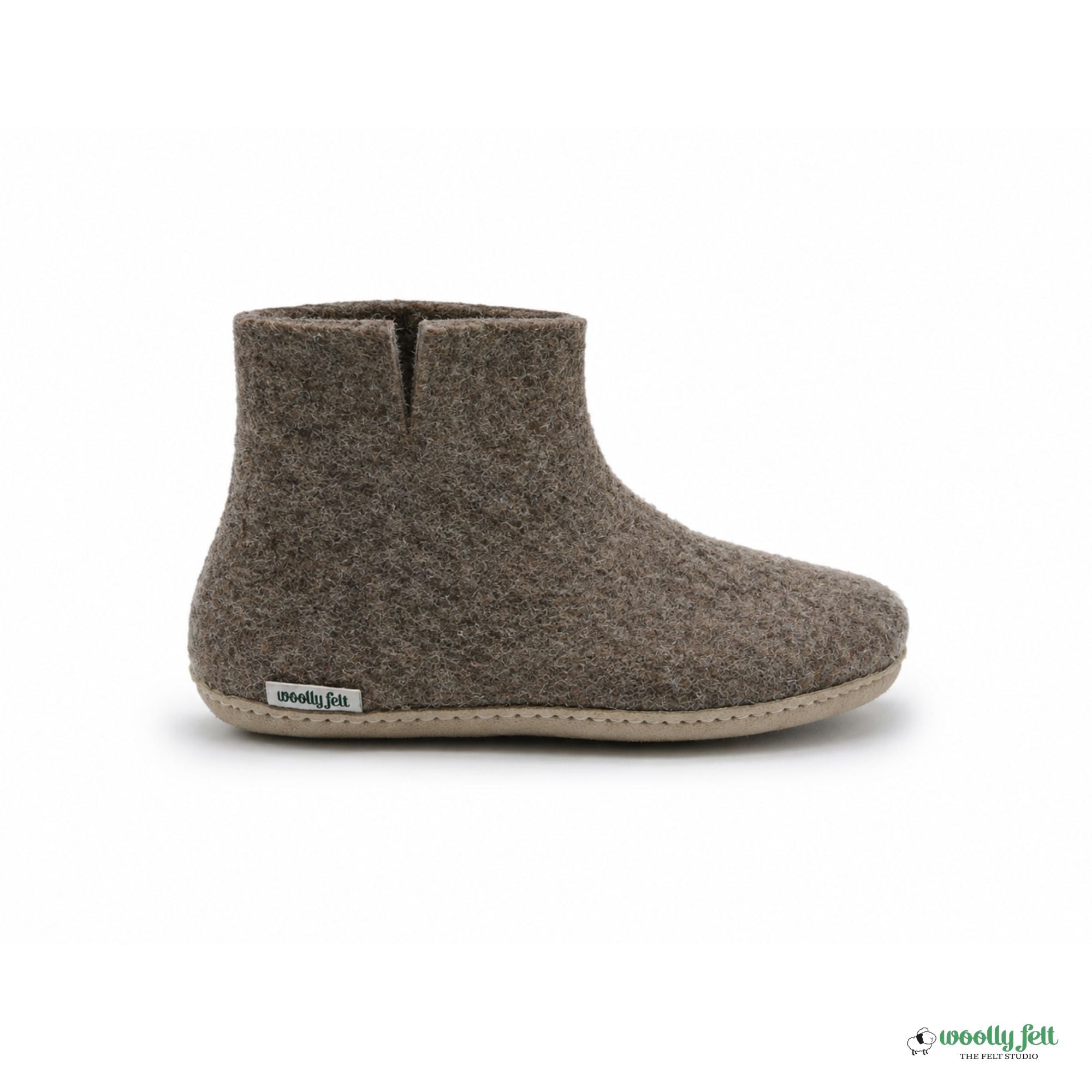 Marbled Brown Handmade Wool Felt Indoor Boot with Leather Sole