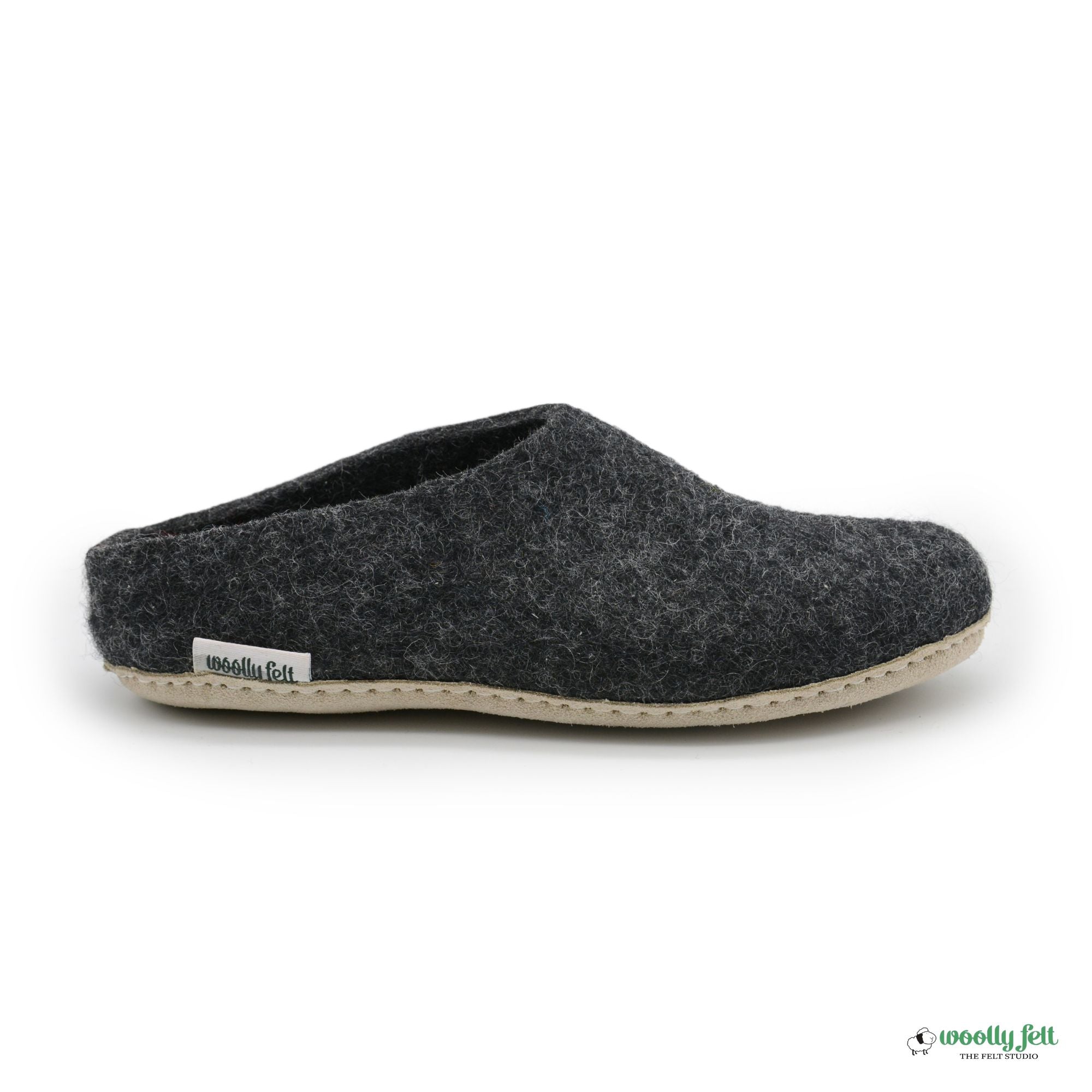 Charcoal Grey Handmade Wool Felt Indoor Slipper with Leather Sole