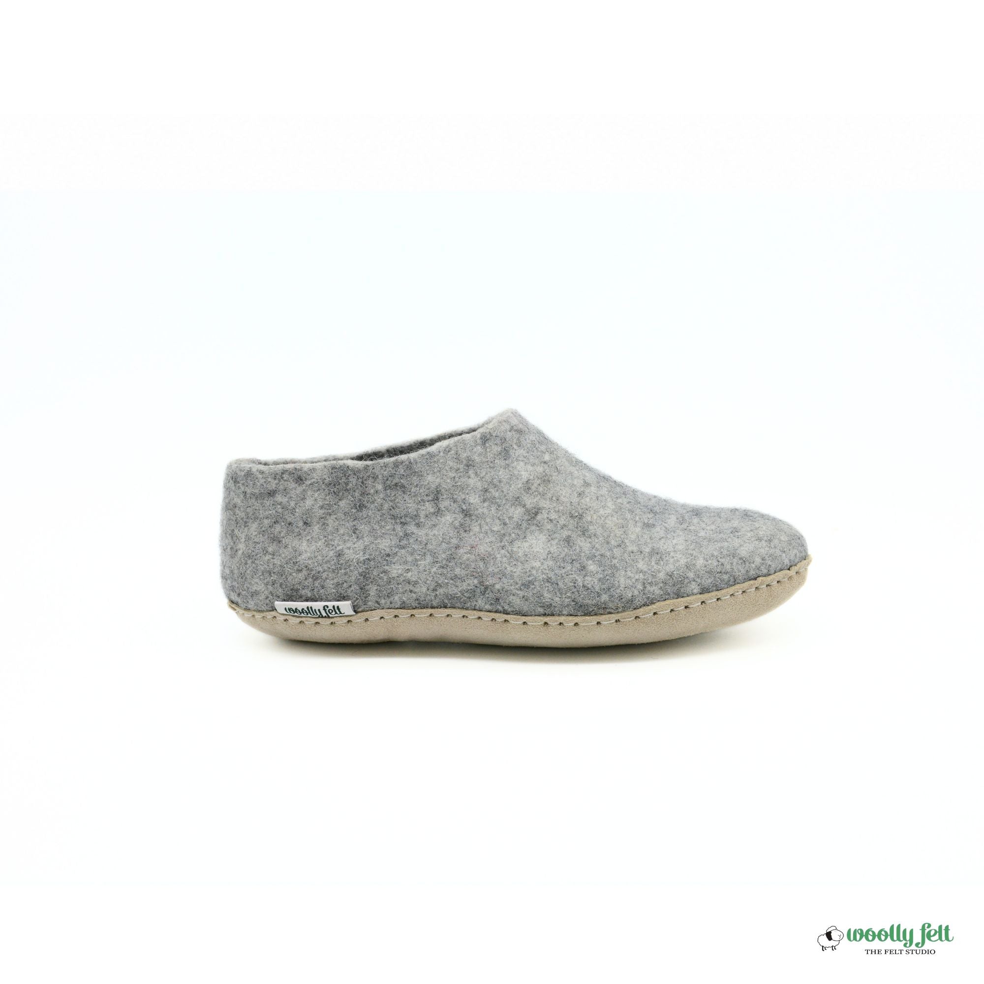 Natural Grey Handmade Wool Felt Indoor Shoes with Leather Sole