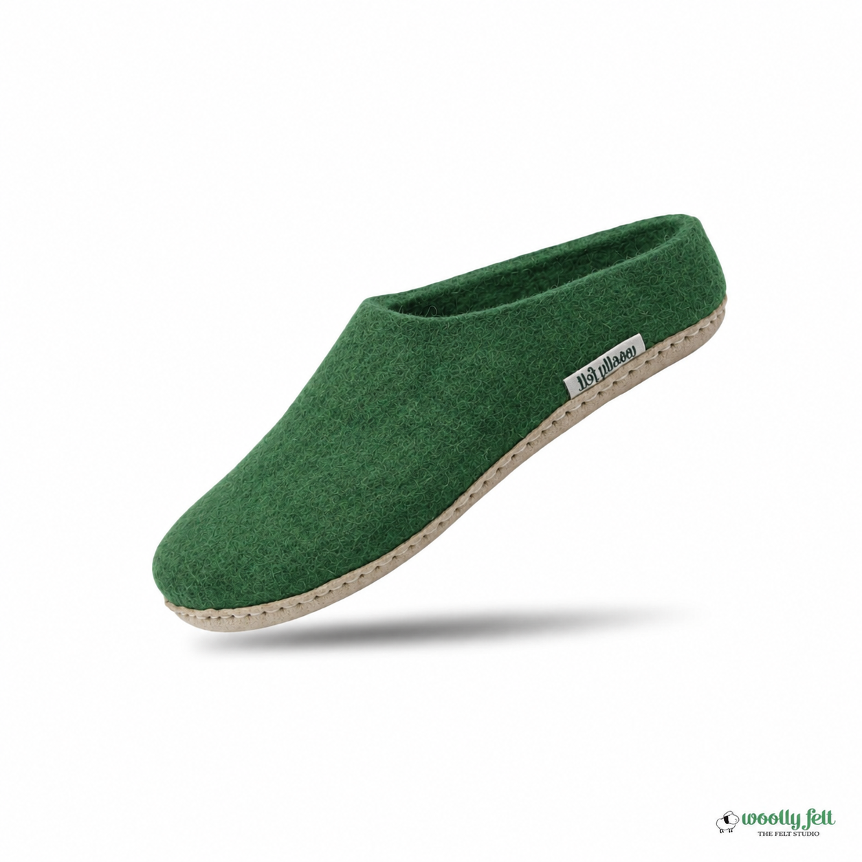 Forest Green Handmade Wool Felt Indoor Slipper with Leather Sole