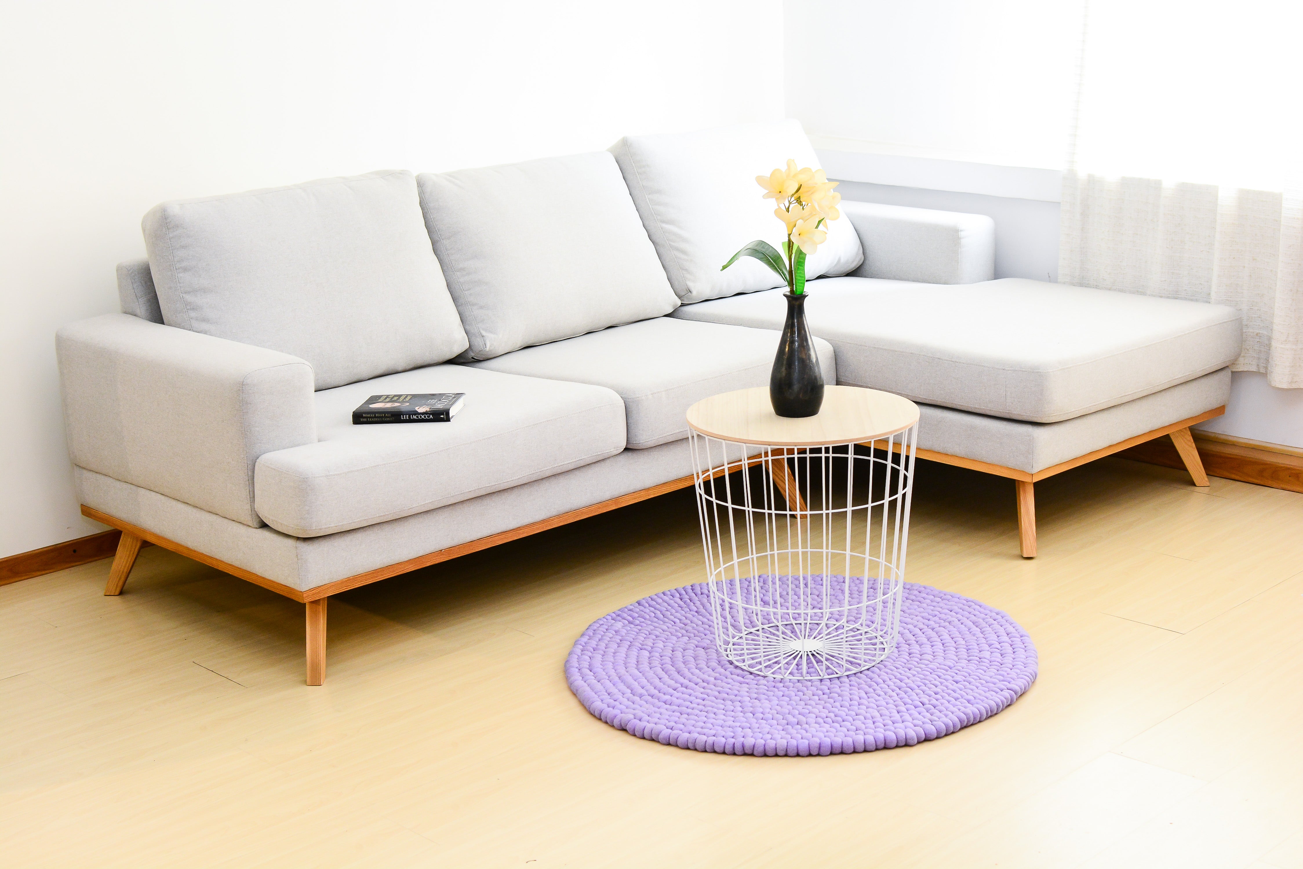 Handmade Purple Felt Ball Wool Round Area Rug
