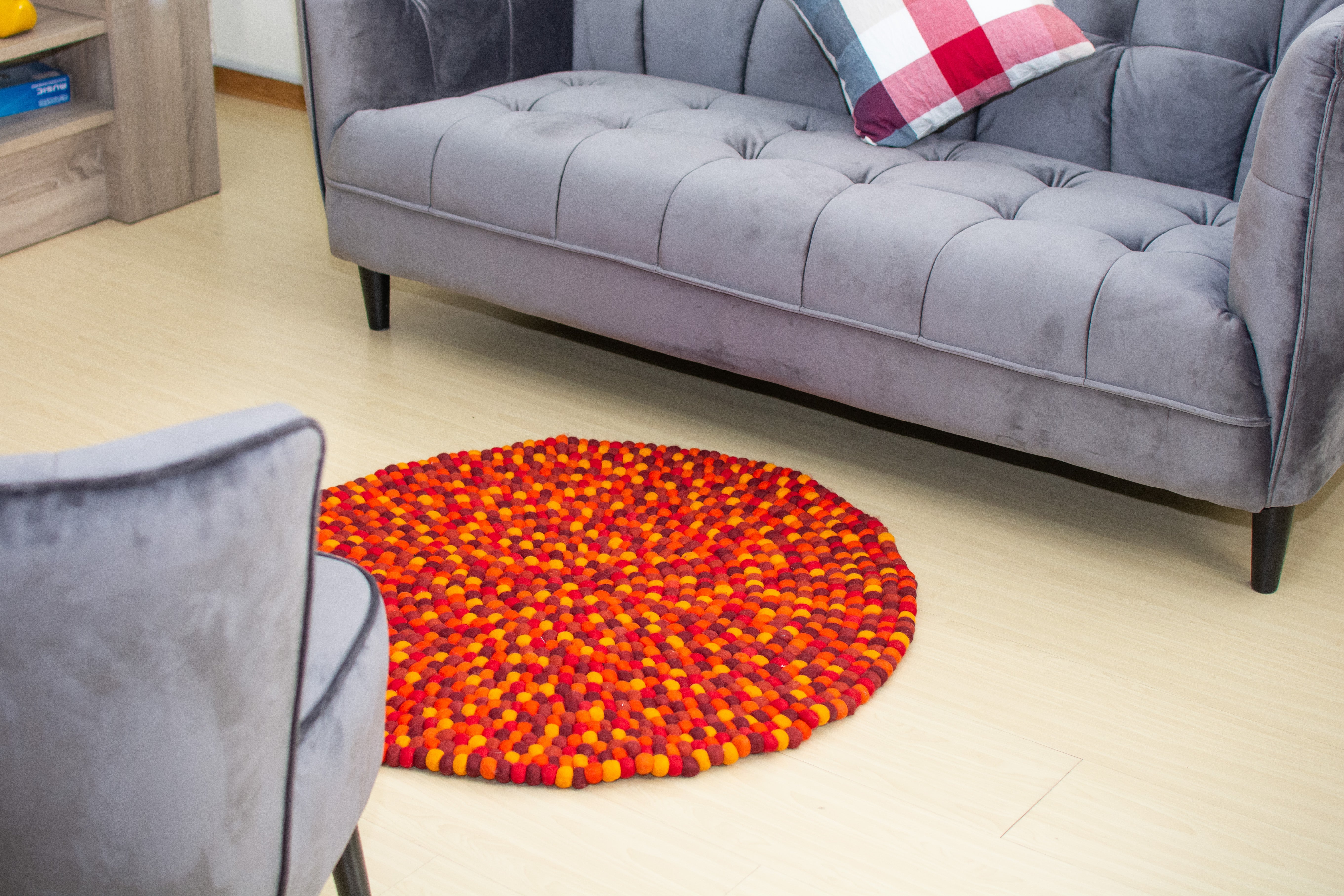 Tapis rond en laine feutrée, fait main, mélange rouge