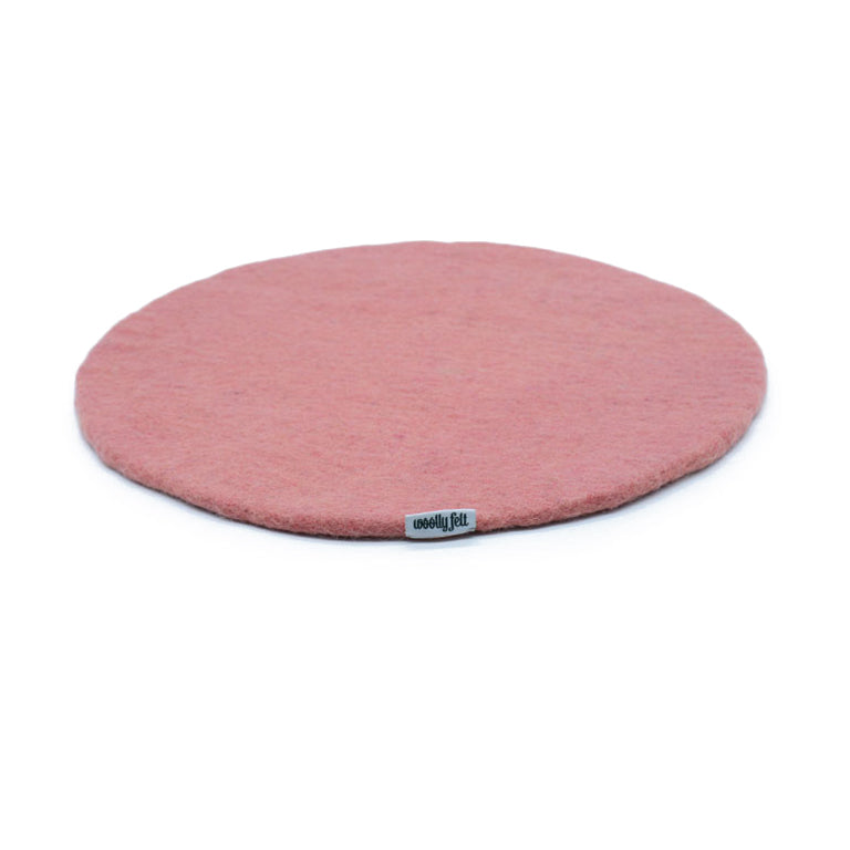 Coussin de chaise plat uni rose fait main en feutre de laine fine
