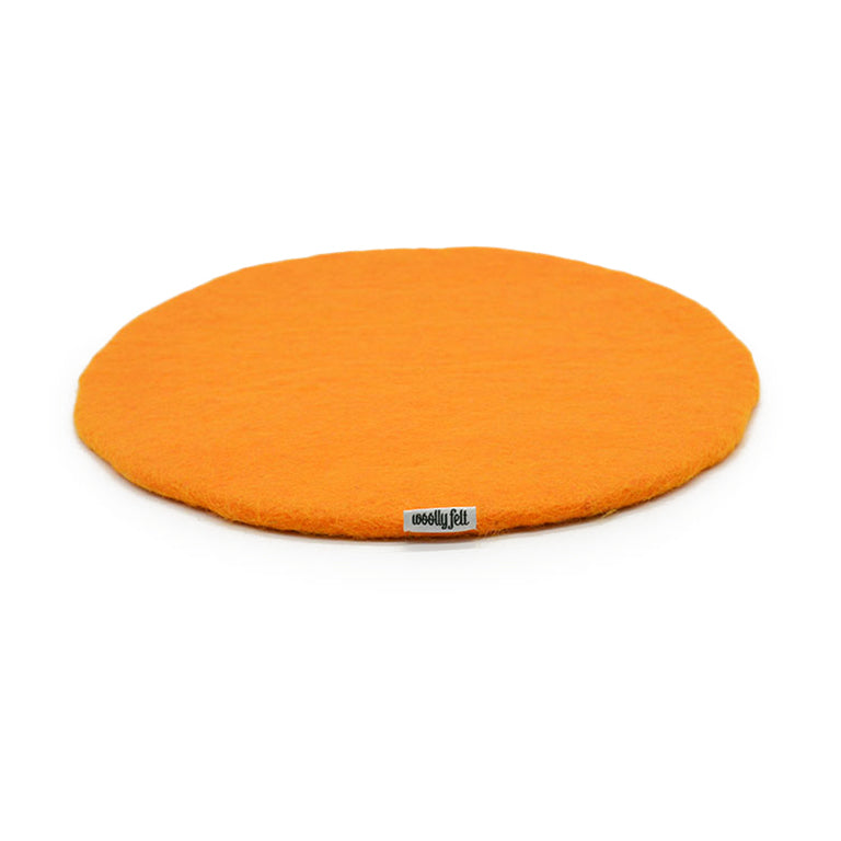 Galette de chaise en feutre plat orange unie faite à la main, coussin d'assise fin en laine