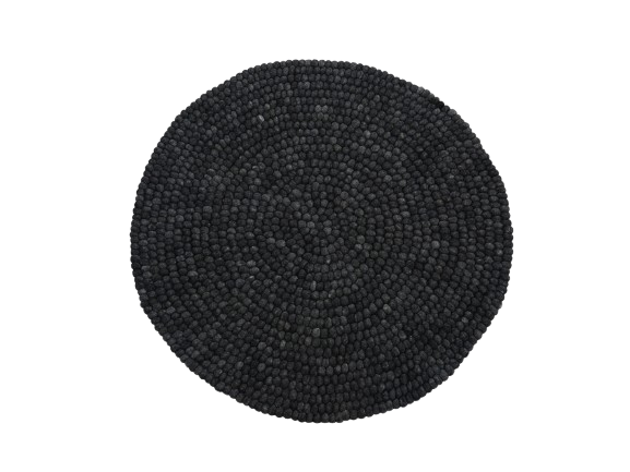 Handmade Charcoal Gray Felt Ball Wool Round Area Rug