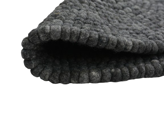 Handmade Charcoal Gray Felt Ball Wool Round Area Rug