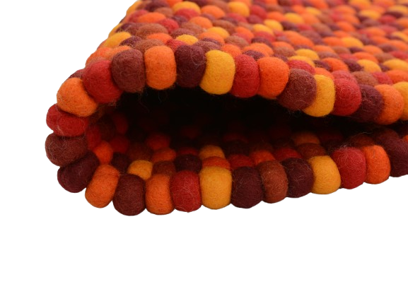 Tapis rond en laine feutrée, fait main, mélange rouge