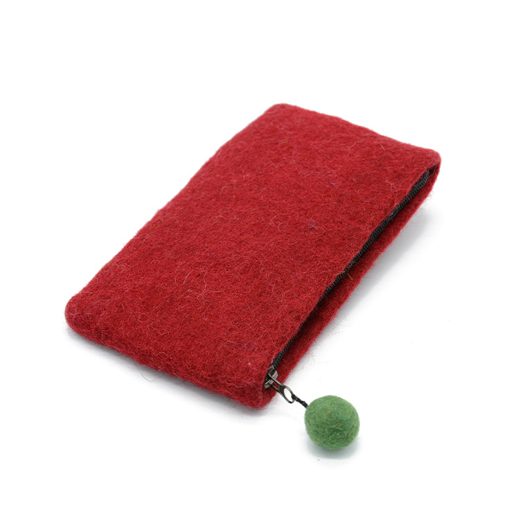 Handtasche aus bordeauxrotem Wollfilz mit rotem Rosenblütenmuster
