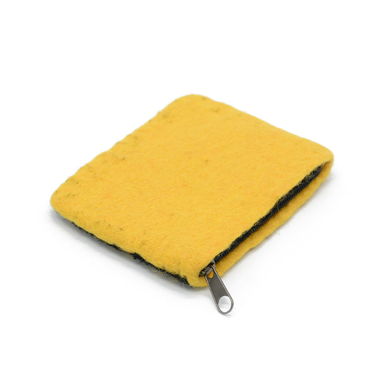 Yellow Wool Felt Coin Purse with Black Geometric Check Pattern