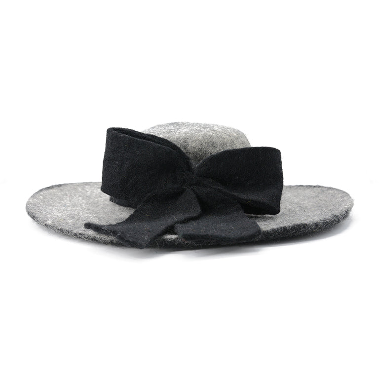 Gray Wide Brim Wool Felt Hat with Black Bandana Accent