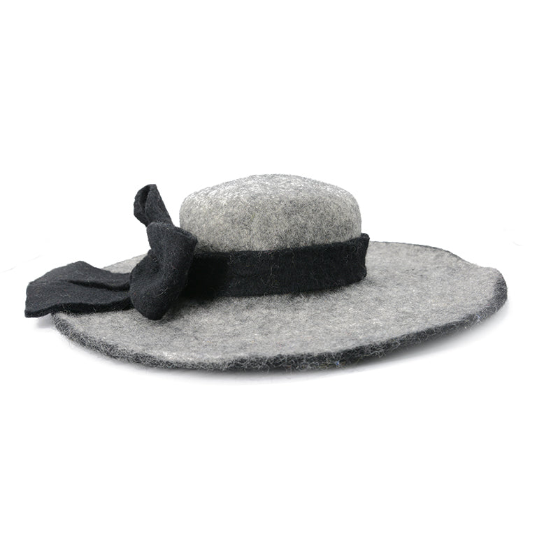 Gray Wide Brim Wool Felt Hat with Black Bandana Accent