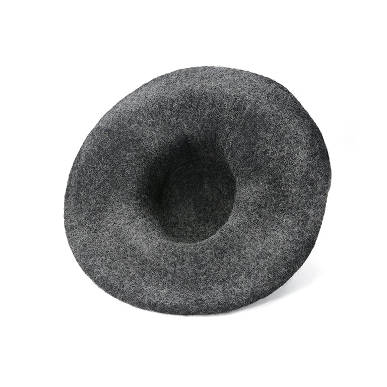 Gray Wide Brim Wool Felt Hat with Black Bandana Accent