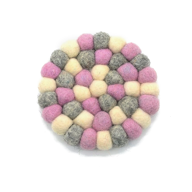Sous-verres en feutre coloré faits à la main, roses, boules de laine, pour table