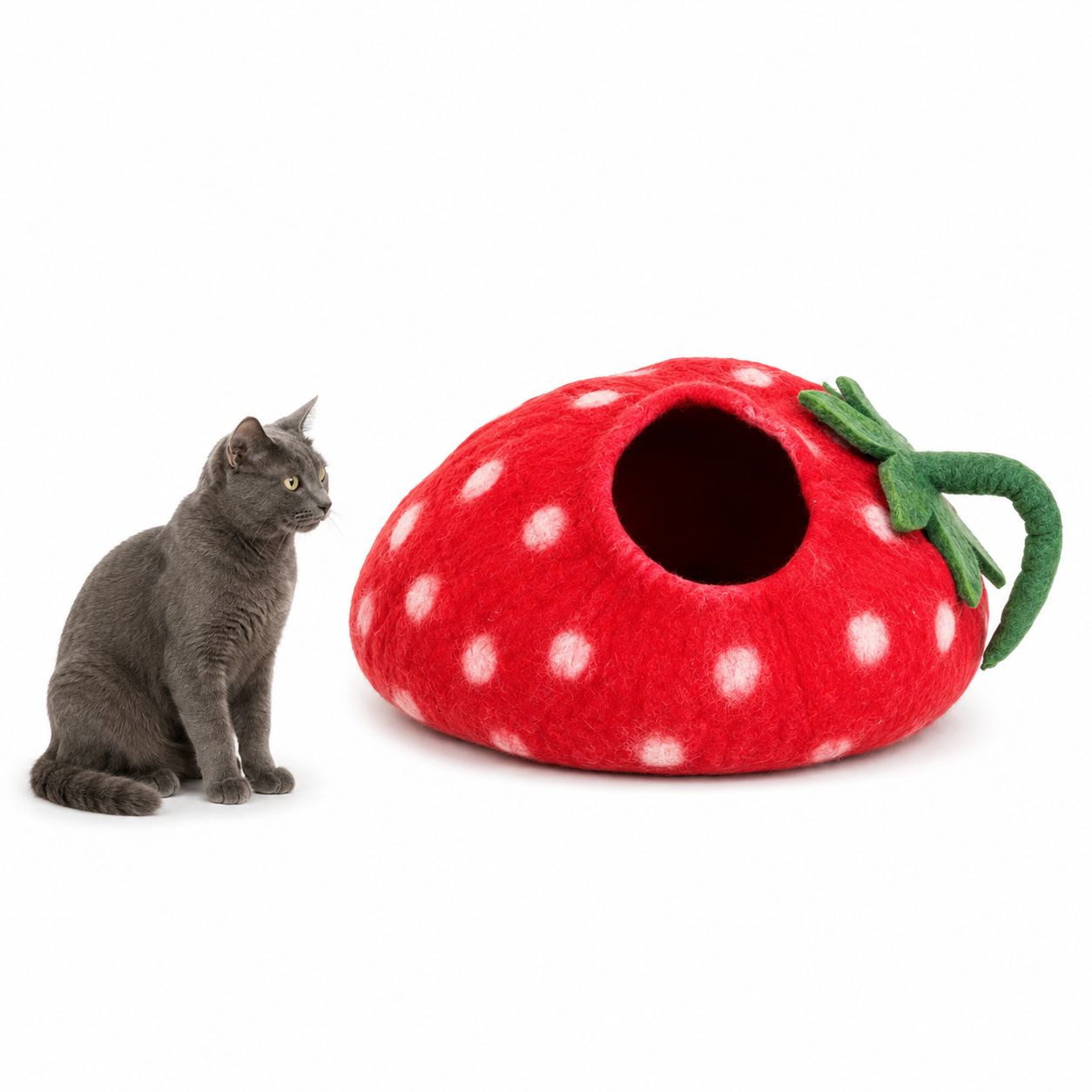 Strawberry Felt Cat Cave Handmade Wool Cat Bed