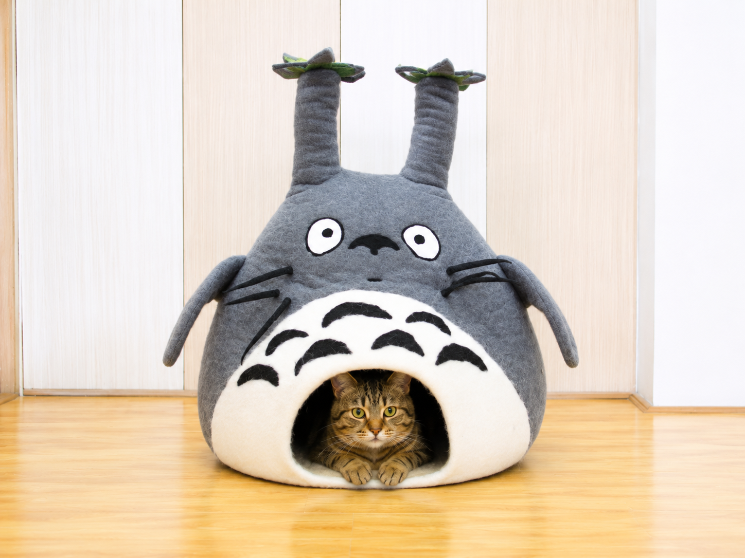 Totoro Felt Cat Cave Handmade Wool Cat House