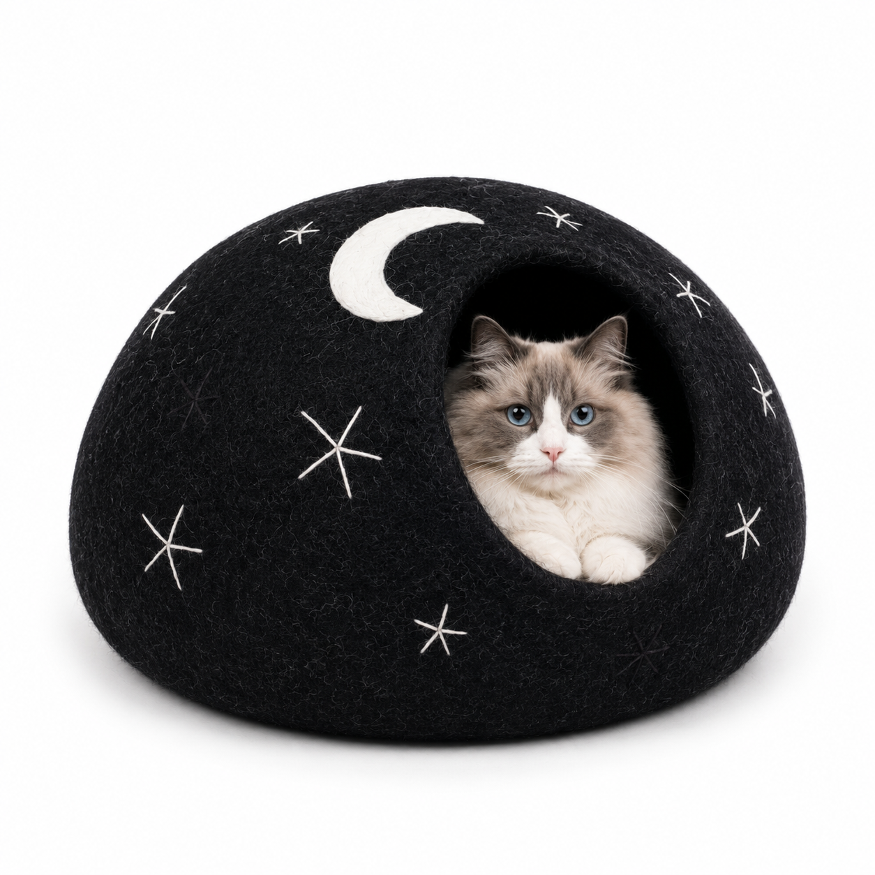 Star and Moon Felt Cat Cave Handmade Wool Cat Bed Cat Pod