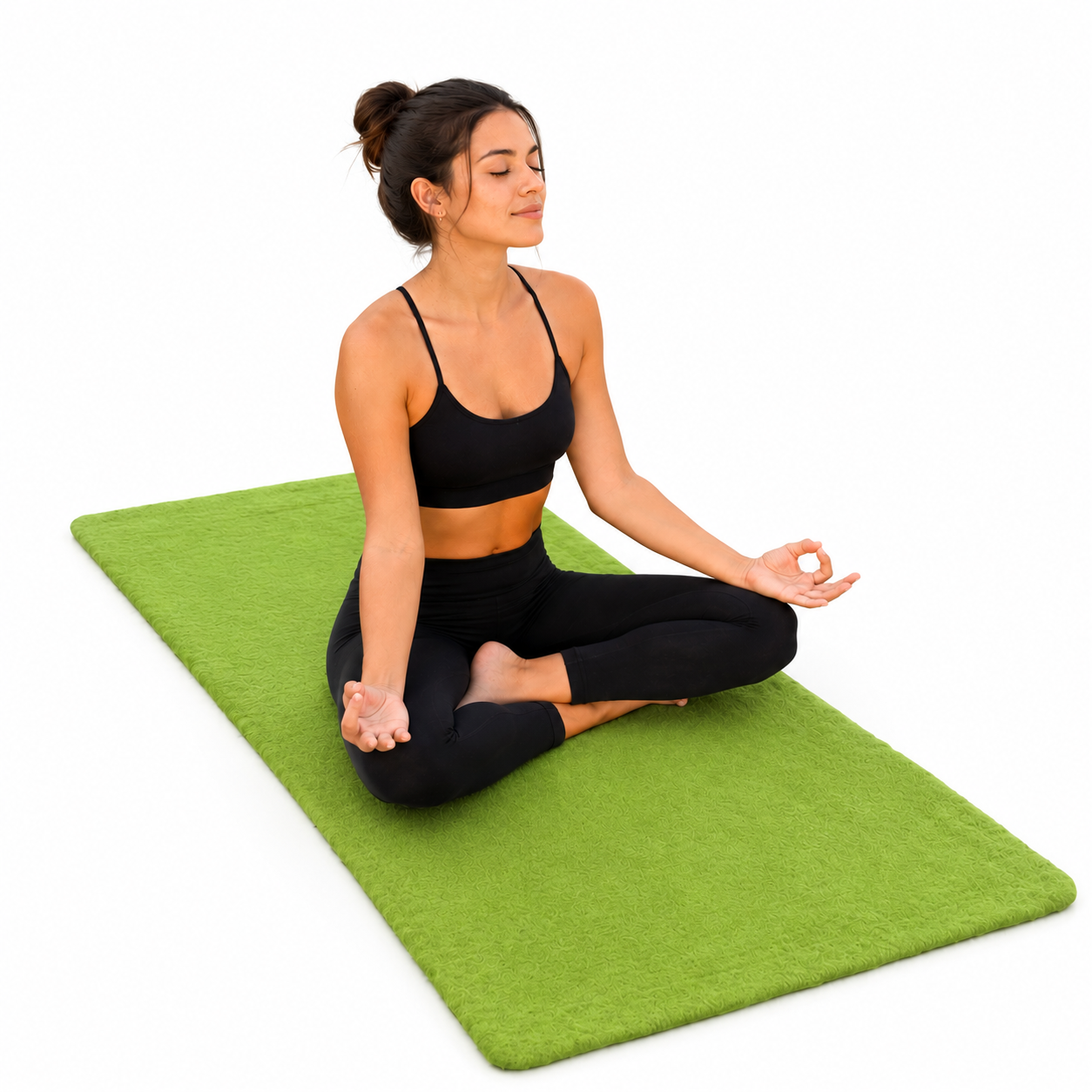 El Yapımı Yeşil Yün Keçe Yoga Matı Doğal Meditasyon Matı