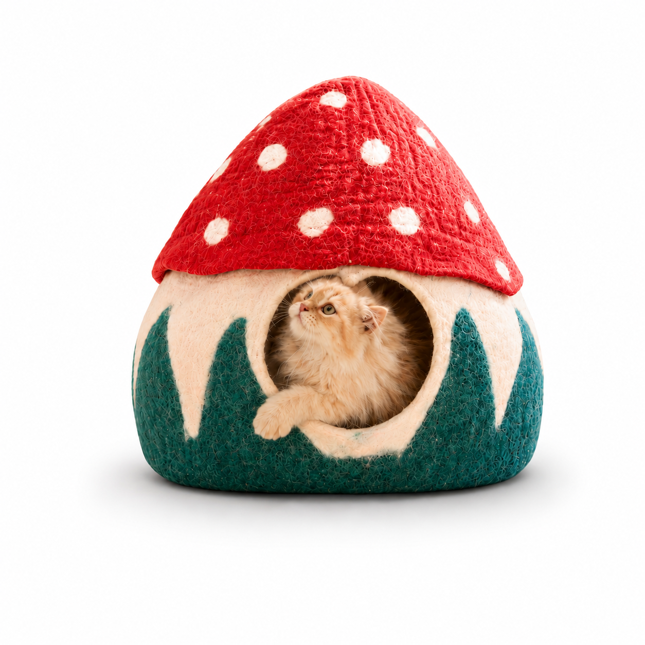 Mushroom Felt Cat Cave Handmade Modern Wool Cat Bed