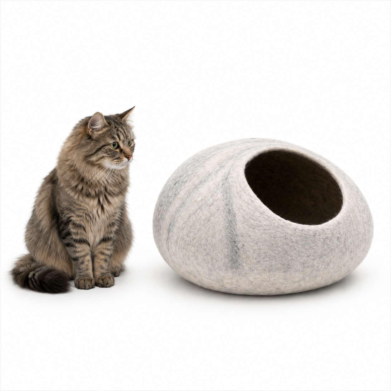 Offwhite Handmade Felt Cat House- Wool Cat Bed- Pet Furniture- Customizable Round Cat Caves Made Using 100% Premium Wool