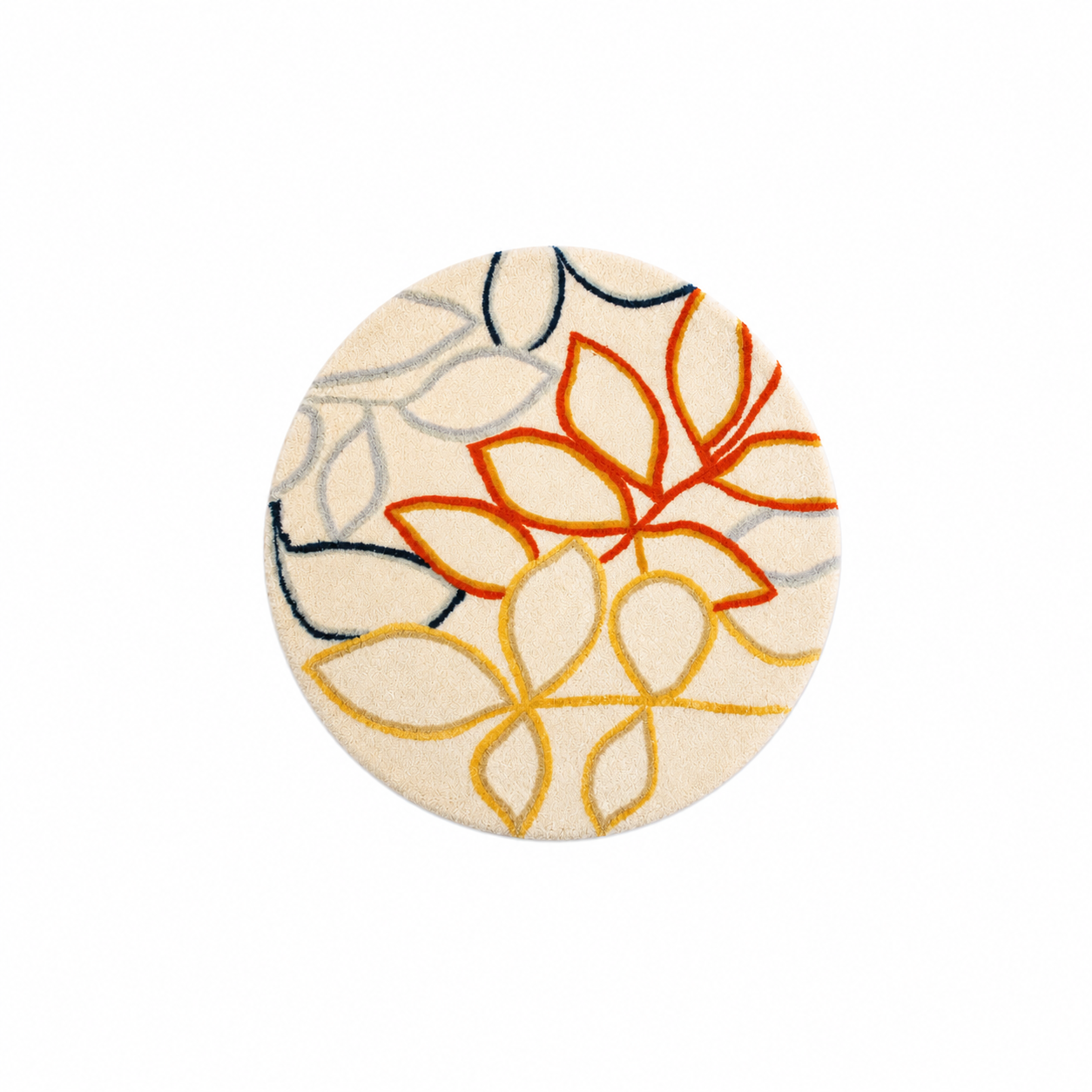 Handmade Leaves Pattern Wool Felt Round Rug Decorative Floor Mat