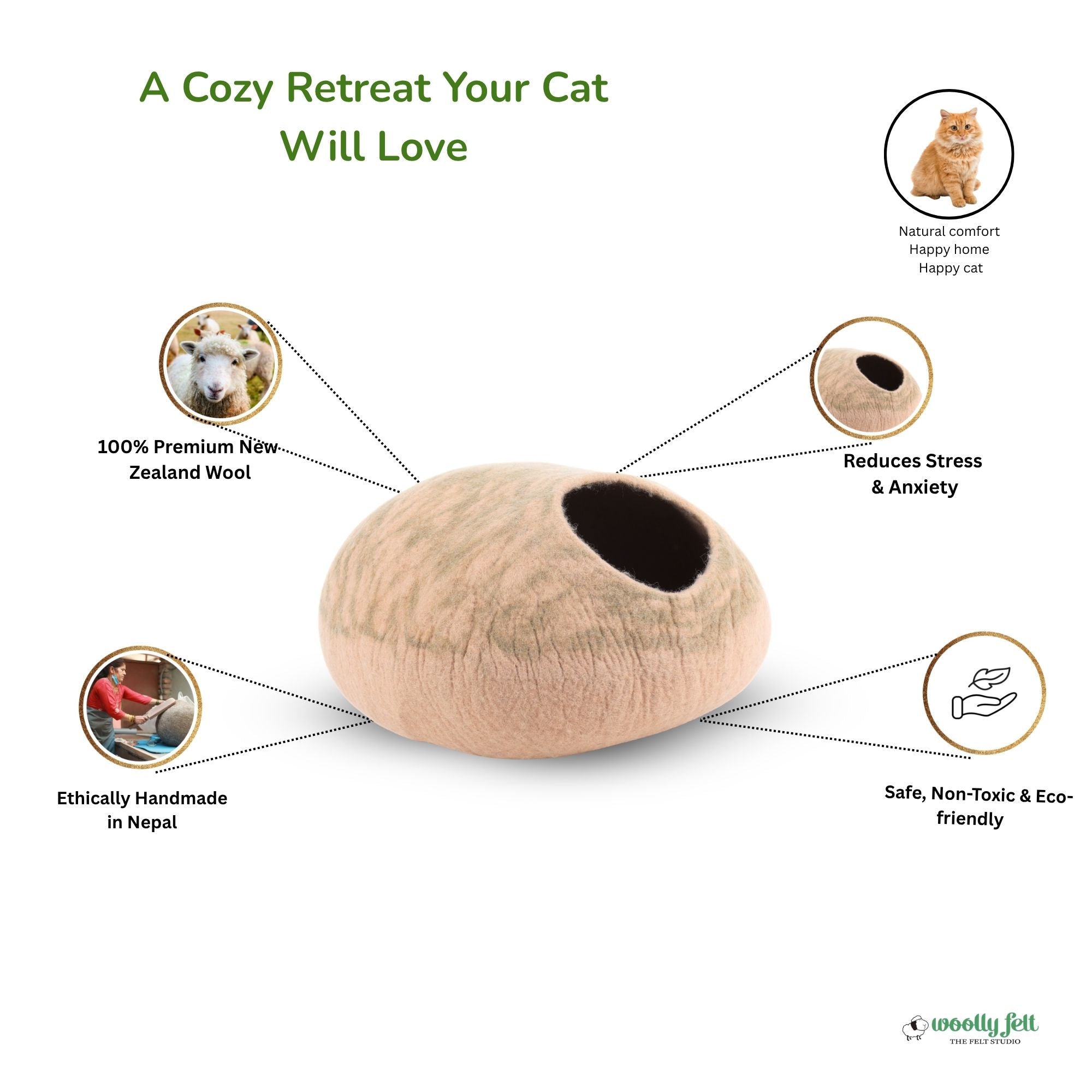 Beige Stripe Felt Cat Cave Handmade Wool Cat Bed Cat House