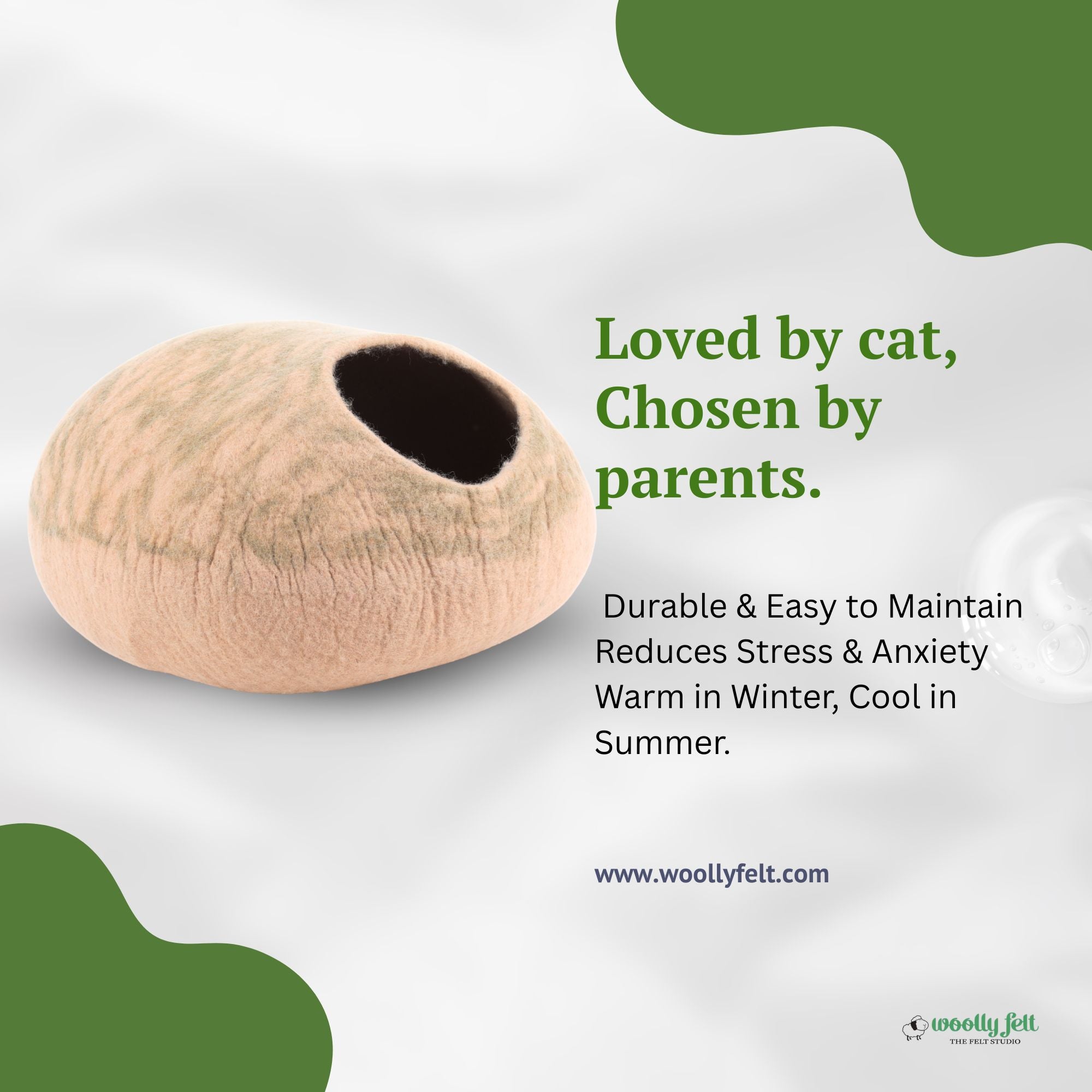 Beige Stripe Felt Cat Cave Handmade Wool Cat Bed Cat House