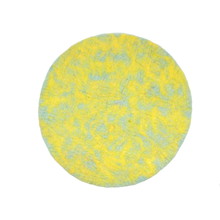 Tapis rond en feutre de laine texturé jaune fait main, tapis décoratif
