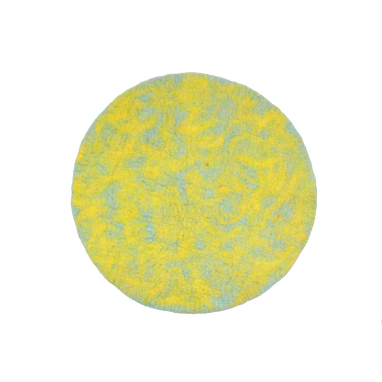 Tapis rond en feutre de laine texturé jaune fait main, tapis décoratif