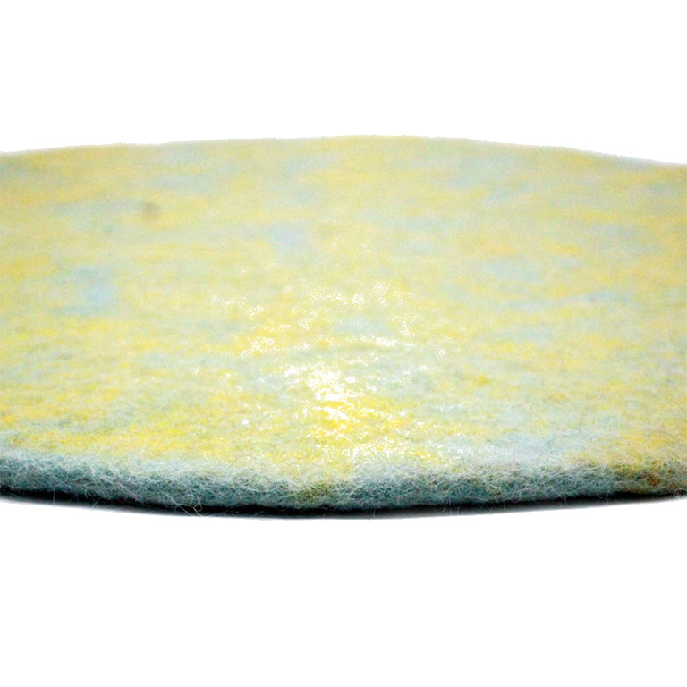 Tapis rond en feutre de laine texturé jaune fait main, tapis décoratif