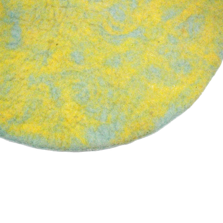 Tapis rond en feutre de laine texturé jaune fait main, tapis décoratif