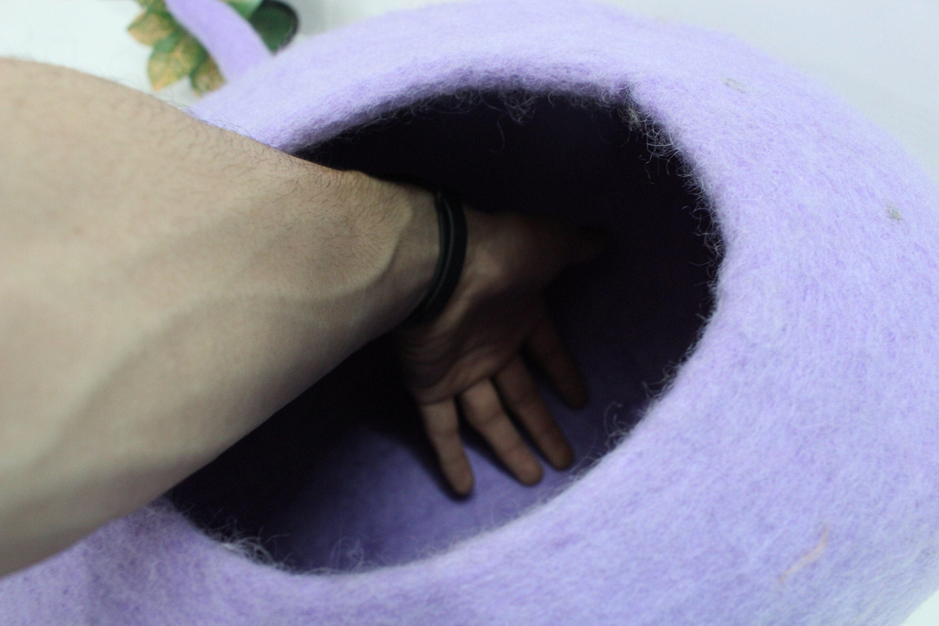 Felt Cat Cave – Purple Wool Pet Bed, Handmade in Nepal